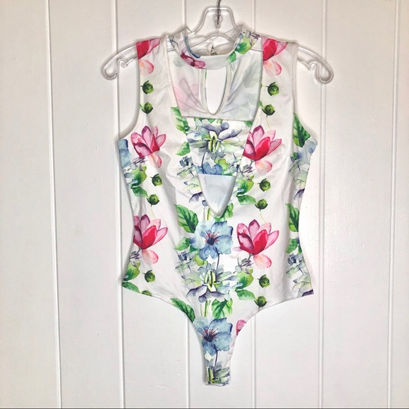 Nylon Apparel NWT choker cut out floral bodysuit - Picture 2 of 5